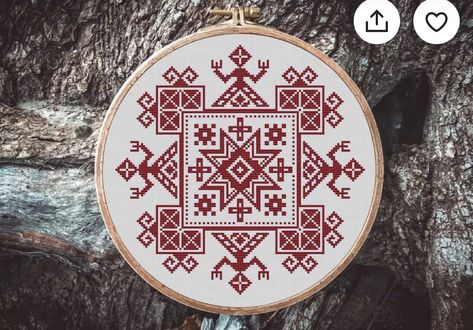 Folk Art Pictures, Russian Cross Stitch Patterns, Slavic Embroidery Pattern, Slavic Cross Stitch, Cross Stitch Folk Art, Cross Stitch Ukraine, Monochrome Cross Stitch Patterns, Mandala Cross Stitch Pattern Free, Cross Stitch Mandala Pattern