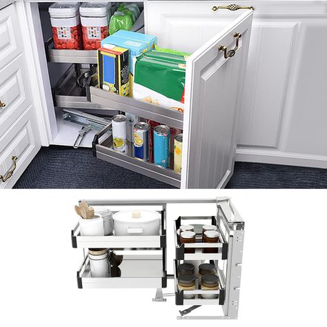 PRICES MAY VARY. 🍯 🍴【PRACTICAL KITCHEN ORGANIZER】The blind corner cabinet allows you to easily access all items in the blind corner cabinet, where you can sort and place items such as cups, storage jars, dishes, and food. And it also makes your kitchen cleaner and tidier and enhances your quality of life. 🍯 🍴【HIGH LOAD-BEARING CAPACITY】 Its thickened side panels and metal basket buckles guarantee a solid structure and a strong load capacity (up to 8kg/17.6lbs, 5kg/11lbs) to bear kitchen uten Blind Corner Cabinet Solutions, Corner Cabinet Solutions, Corner Cabinet Organization, Blind Corner Cabinet, Cabinet Organizer, Kitchen Remodel Before And After, Corner Cabinet, Kitchen Cabinet Storage, Cabinet Organization