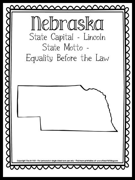 Social Studies Coloring Pages, Nebraska Outline, Flag Printable, Coloring Page Free Printable, The 50 States, Nebraska State, State Symbols, State Capital, Center Activities