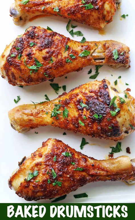 A simple everyday recipe for baked chicken drumsticks. Simply coat them with a mixture of olive oil and spices, then bake! Best Baked Drumsticks, Salt And Pepper Drumsticks, Drumstick Recipes Baked, Drumsticks Oven, Recipe For Baked Chicken, Baked Drumsticks, Chicken Drumstick, Baked Chicken Drumsticks, Chicken Roasted