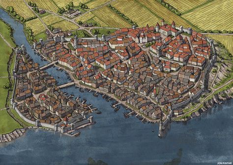 Fantasy City Map, Fantasy Map Making, Fantasy Town, Imaginary Maps, Fantasy World Map, Tabletop Rpg Maps, Rpg Map, Town Map, Karten Design