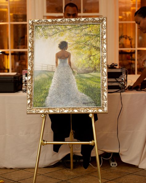 Bridal Portrait displayed during reception of Laura and Marquis 9/8/12. Photo by AJ Gonzalez Photo Bridal Portrait Display At Reception, Wedding Photo Display At Reception Family Pictures, Framed Wedding Photos Of Family At Wedding Display, Wedding Childhood Photo Display, Bride And Groom Childhood Photo Display, Whimsical Fall, Bridal Portrait, Virginia Weddings, Wedding Board