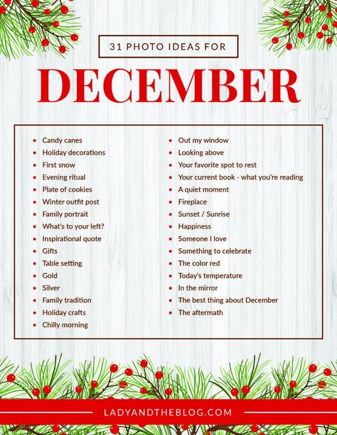 Photography Challenge Beginners, December Printable, Being There For Someone Quotes, December Photo Challenge, Cheer Photography, December Challenge, Evening Rituals, Photo A Day Challenge, Photo Prompts