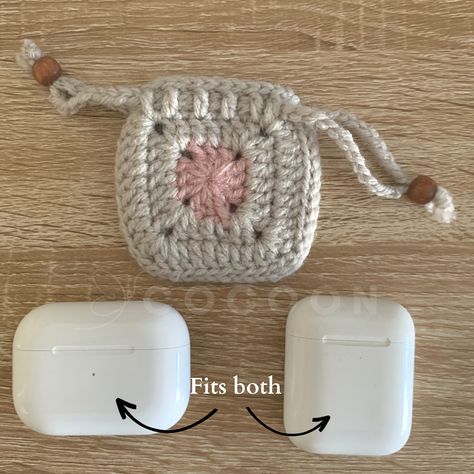 Super cute crochet AirPod case with clever drawsting. It can be used as coins purse, an air pod bag, keys bag, small make-up bag. Perfect stocking stuffer idea or a unique gift for you, your family or friends for any occasion. | Crochet Drawstring Pouch, Coins Purse Pouch, Airpods Bag, Keys Bag, Crocheted Pouch Airpods Bag, Crochet Drawstring Pouch, How To Crochet For Beginners, Crochet Drawstring, Crochet Phone Cases, Air Pod, Crochet Pouch, Key Bag, Crochet Fashion Patterns