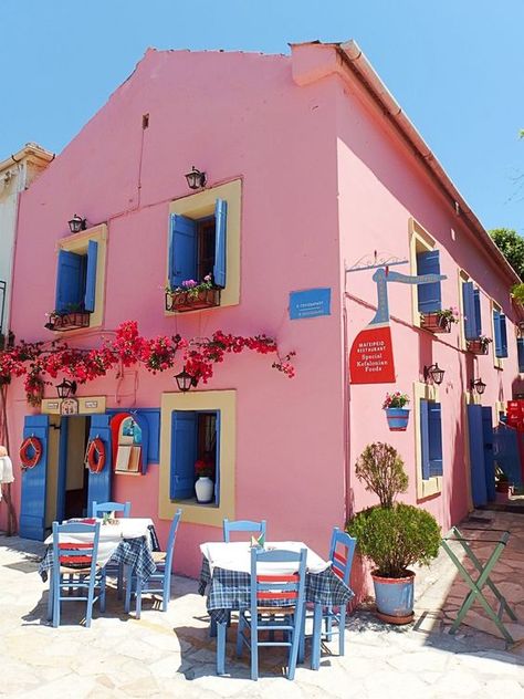 Fiskardo Kefalonia, Pink Restaurant, Grecia Santorini, Myrtos Beach, Kefalonia Greece, Greek Travel, Coastal Village, Greek Isles, Greece Islands