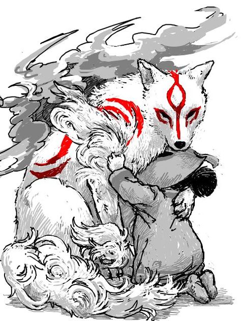 Naruto Tattoo, Japanese Mythology, Wolf Tattoo Design, Canine Art, Goddess Artwork, Wolf Tattoo, Anime Wolf, Fantasy Creatures, Aesthetic Art