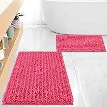 Hot Pink Bathroom, Pink Bathroom Rugs, Orange Bath Mat, Bathroom Runner, Chenille Bath Mat, Rich Decor, Bathroom Runner Rug, Toilet Rug, Bathroom Rugs And Mats