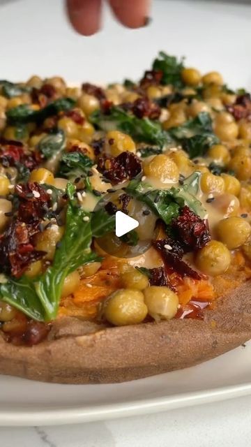 Recipes Using Tahini, Sweet Potato And Chickpeas, Sweet Potato Tahini, Chickpea Tahini, Sweet Potato Chickpeas, Crispy Chilli Oil, Potato Chickpea, Cooked Chickpeas, Roasted Vegetable Salad