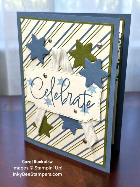 Stampin’ Up! Sneak Peek! Iconic Imagery Celebration Card – Inky Bee Stampers Stampin Up More Wishes, Celebration Card, Hanukkah Cards, Stampin Up Christmas Cards, Birthday Cards For Men, Designer Series Paper, Butterfly Cards, Stamping Up Cards, Crafts Beautiful