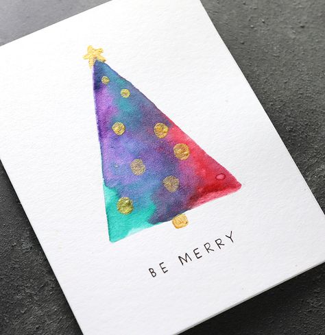 Simple Watercolor Cards, Watercolor Christmas Cards Diy, Papercraft Christmas Cards, Diy Holiday Cards, Simple Christmas Cards, Simple Watercolor, Christmas Card Art, Watercolor Christmas Cards, Christmas Card Crafts