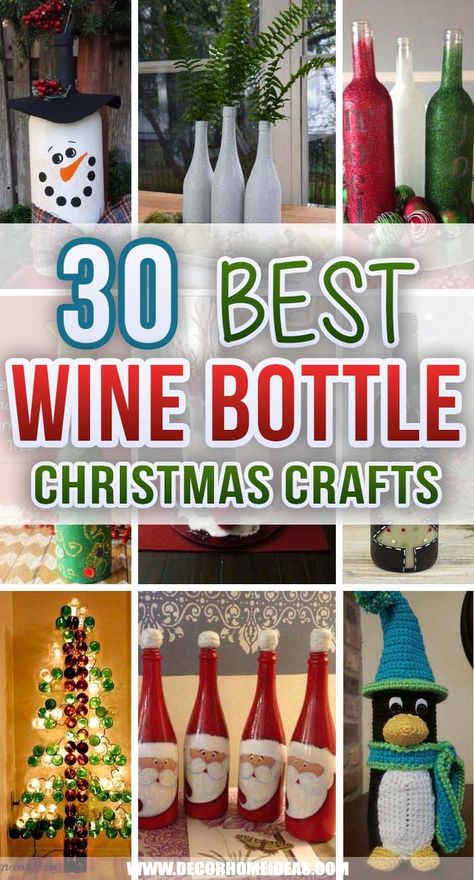 Wine Bottle Christmas Crafts, Bottle Christmas Crafts, Wine Bottle Christmas Tree, Wine Bottle Christmas, Wine Bottle Crafts Christmas, Glass Bottle Diy, Christmas Wine Bottles, Diy Glass Bottle Crafts, Wine Bottle Art