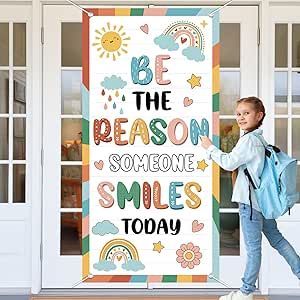 Wiooffen Boho Classroom Colorful Welcome Door Cover Back to School Classroom Decoration Banner Wall Door Decor Front Door Porch Sign for Preschool Elementary Middle(BE THE REASON SOMEONE SMILES TODAY) 2nd Grade Door Decorations, Back To School Door Decorations, School Classroom Decoration, Back To School Classroom, Classroom Welcome, Boho Classroom, School Door Decorations, Preschool Classroom Decor, School Doors