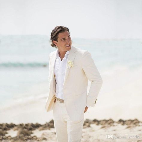 Cream Suits For Men, Mens Beach Wedding Suits, Linen Wedding Suit, Beach Wedding Groom, Beach Wedding Suits, Tuxedo Wedding Suit, Men Suits Wedding, Casual Grooms, Prom Tuxedo