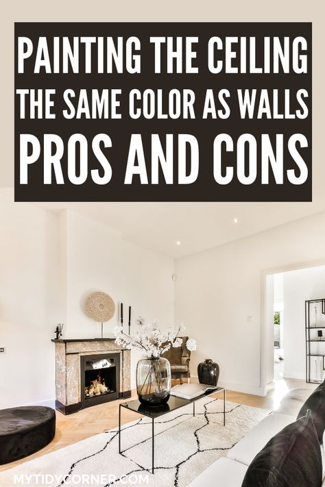 Painting walls and ceiling the same color has its pros and cons. We reveal them all here to help you make an informed decision. Ceilings And Walls Painted Same Color, Painting Ceilings And Walls Same Color, Ceilings Painted Same Color As Walls, Painted Wall And Ceiling Same Color, Painting Ceiling Same Color As Walls, Bathroom Ceiling Ideas, Cathedral Ceiling Living Room, Vaulted Ceiling Bedroom, Vaulted Ceiling Ideas