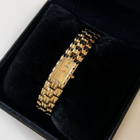 SOLD** Fendi gold plated watch from the 90s will be available today at 5pm pacific time! 90s Vintage Aesthetic, Jewellery Lookbook, Fendi Watch, Dope Jewelry Accessories, Timeless Watches, Gold Plated Watch, Vintage Watches Women, Gold Watches, Expensive Jewelry Luxury