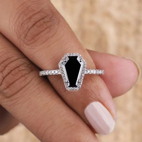 "Christmas Gift Ring, Gorgeous Black Coffin Cut Moissanite Diamond Ring, Halo Engagement Ring, Solid 14K White Gold, Proposal Ring For Her, 925 Sterling Silver Ring, Valentine Ring, Halo Diamond Ring, Promise Ring Gift For Girlfriend, Solid 14K Gold Engagement Ring, Moissanite Engagement Ring, Designer Ring Collection, Moissanite Wedding Ring, Handmade Moissanite Jewelry ✱ Our priority is to ensure our customers are 100% satisfied with their purchase. All jewelry is thoroughly inspected by our professional gemologist before it ships. Photos are enlarged to show details. ✱ It is available to customized, if you have any mind, just let me know, we will discuss with it. ✱ What sets us apart? * Handmade * Made to Order * Brand New * All Ring Sizes Available * Suitable For Daily Wear * USA CERTI 14k Gold Engagement Ring, Cute Engagement Rings, Promise Ring Gift, Ring Halo, Wedding Rings Halo, Moissanite Diamond Rings, Etsy Gold Ring, Moissanite Wedding Rings, Wedding Rings Unique