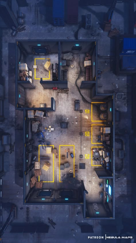 Modern Battle Map, Cyberpunk Map, Grid Rpg, Post Apocalyptic Games, Shadow Run, D20 Modern, Dnd Battle Maps, Cyberpunk Red, Fallout Concept Art