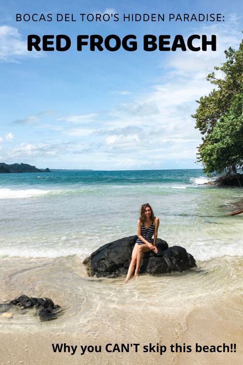 One of my favourite activities during my week in Bocas Del Toro (Panama) was visiting Red Frog Beach, a gorgeous white sand beach with turquoise blue water. Read my travel guide for my personal experience + info on how to get to this beautiful island and the best things to do once you're there! I swear you will love this hidden paradise as much as I did! #bocasdeltoro #panama #panamatravel #centralamericatravel #centralamericatraveldestinations #traveldestinations #bestbeaches Panama Travel, San Blas, Central America Travel, Calm Water, White Sand Beach, Central America, Beautiful Islands, America Travel, Solo Travel