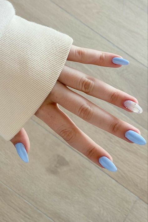 Nails Blue And White, Baby Blue Acrylic Nails, Pastel Blue Nails, Grad Nails, Blue Prom Nails, Nail Art Designs For Beginners, Nail 2023, Blue And White Nails, Easy Nail Art Designs