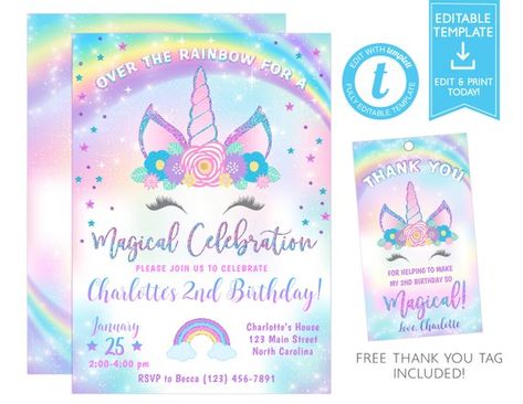 Unicorn Invitation, Unicorn Birthday Invitation Template, Unicorn Party Invite, Rainbow Birthday Invite Printable Templett, Thank You Tag Printable Unicorn Birthday Invitations, Unicorn Bday Invitation, Unicorn Invitation Template Editable, Unicorn Theme Invitation Template, Rainbow Unicorn Birthday Party Invites, Rainbow Unicorn Birthday Invitations, Rainbow Unicorn Birthday Party, Unicorn Birthday Party Invitation, Unicorn Party Invites