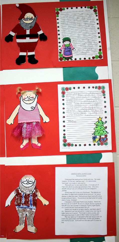 Fourth graders came up with updates to Santa's suit, and they wrote about why they chose their unique designs. Santa never looked so hip! New Suit For Santa School Project, December Kindergarten, Christmas In The Classroom, School Project Ideas, School Prep, Santa Art, Beginning Of Year, Santa Suits, Prep School