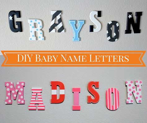 A great way to create your own baby nursery letters for a baby boy to put his name on nursery wall. Can be adjusted to fit any name! Simple Nursery Decor, Trendy Baby Boy Names, Cool Baby Boy Names, Baby Name Letters, Trendy Baby Onesies, Nursery Diy, Baby Nursery Diy, Painting Wooden Letters, Simple Nursery