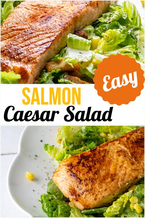 Caesar Salmon Salad, Salad Dressing For Salmon Salad, Salmon Ceasar Salad Recipe, Salmon Caesar Salad, Grill Salmon, Homemade Caesar Salad Dressing, Delicious Salmon Recipes, Salmon Spices, Creamy Dressing