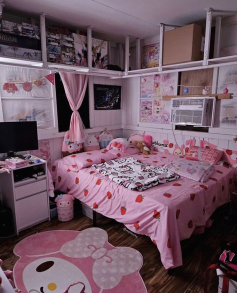 My Melody Room, Night Time Vibes, Melody Room, Sanrio Room, Cute My Melody, Bedroom Ideas Aesthetic, Super Tired, Kawaii Room Decor, Princess Room