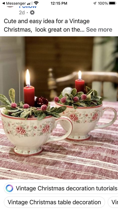 Tea Cup Decorations, Tea Cup Centerpieces, Cup Decorating, Valentine Candy, Christmas Tea, Wreath Ideas, Vintage Christmas Decorations, Christmas Table Decorations, Candy Dishes