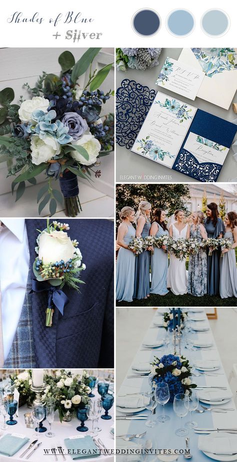 something blue and grey spring and summer wedding colors Grey Wedding Theme, Wedding Color Schemes Blue, Wedding Theme Color Schemes, Wedding Color Palettes, Blue And White Wedding, Wedding Color Pallet, Light Blue Wedding, Spring Wedding Colors, Blue Themed Wedding