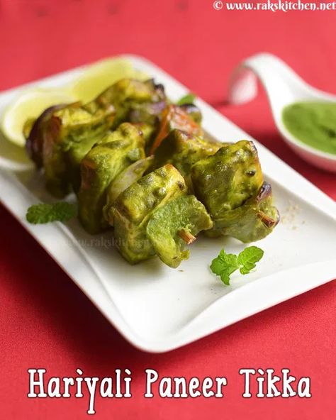 Hariyali paneer tikka recipe, tasty jazzed up paneer tikka with green chutney mixed to the marinade. With quick video, step by step pictures. Hariyali Paneer Tikka, Paneer Tikka Recipe, Grilling Party, Paneer Sandwich, Kurma Recipe, Paneer Dishes, Tikka Recipe, Veg Snacks, Bhaji Recipe