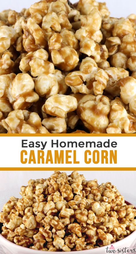 Easy Homemade Caramel Corn - buttery and caramel-y popcorn that tastes just the way it should. And don't worry - no corn syrup needed for this Caramel Popcorn recipe! Your family will ask you to make this popcorn treat again and again. Pin this yummy and easy to make dessert for later and follow us for more great Popcorn Recipes. #Popcorn #CaramelCorn #CaramelPopcorn #SweetPopcorn #PopcornRecipes Carmel Popcorn Recipe, Caramel Corn Easy, Caramel Popcorn Recipe, Homemade Caramel Corn, Popcorn Recipes Easy, Tartiflette Recipe, Caramel Corn Recipes, Popcorn Recipes Caramel, Popcorn Treat