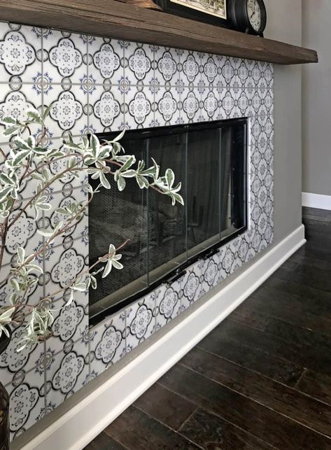 Artisan Stone Tile, Fireplace Renovation, Ancient Tiles, Tile Fireplace, Fireplace Tile Surround, Wood Fireplace Mantel, Peel And Stick Floor, Wood Mantels, Fireplace Hearth