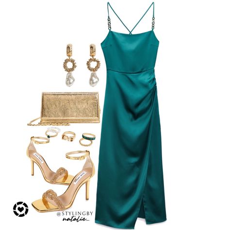 Dark Teal Dress Accessories, Teal Dress With Gold Accessories, Teal Formal Dress Accessories, Teal Dress Accessories Jewelry, Teal And Gold Outfit, Teal Dress For Wedding Guest, Teal Wedding Guest Dress, Teal Dress Accessories, Teal Blue Outfit