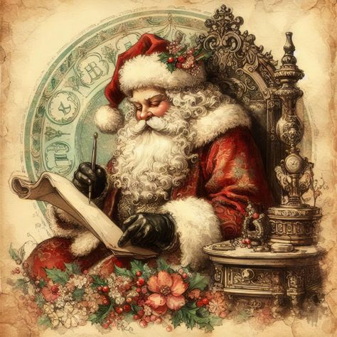 Victorian Santas Father Christmas, Free Vintage Christmas Printables, Victorian Christmas Aesthetic, Free Christmas Printables Vintage, Vintage Christmas Prints, Santa Images, Victorian Christmas Cards, Images Noêl Vintages, Christmas Victorian