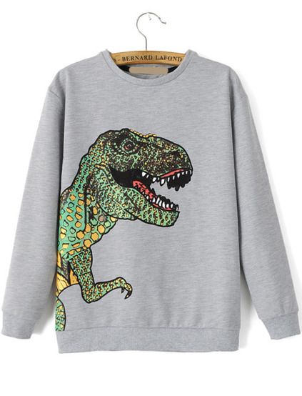 Dinosaur Print Loose Grey Sweatshirt Sweat Gris, Grey Long Sleeve Shirt, Extra Long Sleeves, Loose Fitting Tops, Grey Pullover, Loose Shirts, Grey Shirt, Dinosaur Print, Shirt Pattern