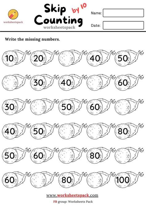 10 fun skip counting activities for kids to practice their math skills. Includes a free printable worksheet! #math #learning Counting In 10s Worksheet, Skip Counting By 10's Worksheet, Counting By 2's 5's And 10's, Counting By 10s Worksheet, Counting In 10s, Counting By 5s, Skip Counting Activities, Skip Counting Worksheets, Worksheet Math