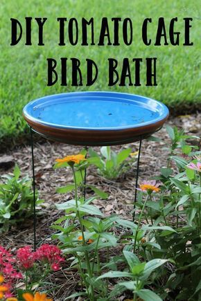 Diy Tomato Cage, Bird Baths Homemade, Diy Garden Landscaping, Cage Bird, Diy Bird Bath, Bird Bath Garden, Diy Bird Feeder, Tomato Cages, Diy Birds