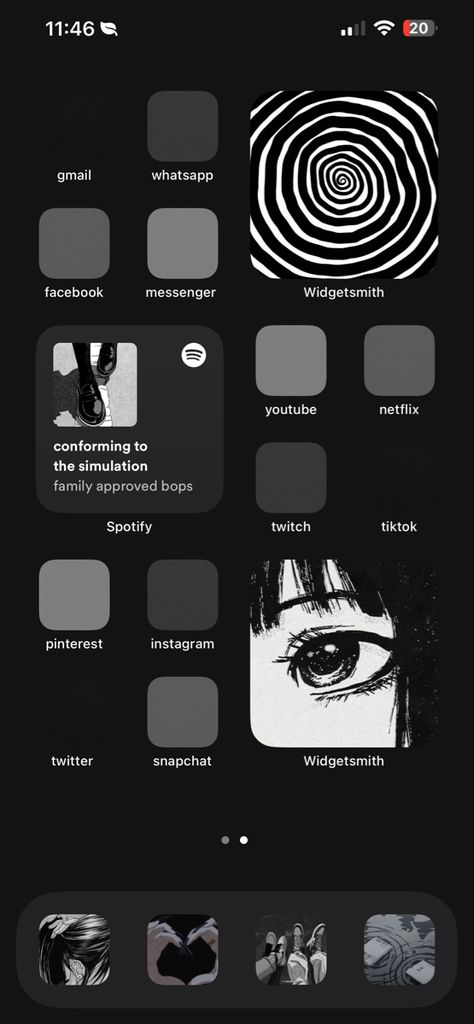 Black Phone Theme, Y2k Phone Theme, Aesthetic Ios Homescreen, Y2k Phone, Ios Homescreen, Aesthetic Ios, Ios Design, Phone Theme, Homescreen Layout