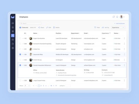 Data table for HR by Stoyko Data Table, Data Visualization Design, Dashboard Ui, List Design, Splash Screen, Web Ui Design, Admin Panel, Dashboard Design, Ui Design Inspiration