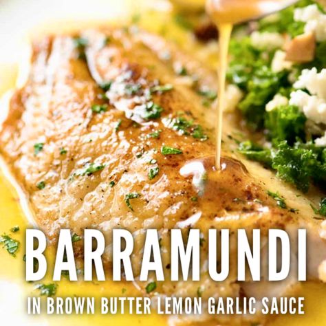 Butter Lemon Sauce, Barramundi Fish, Barramundi Recipes, Dover Sole, Visual Recipes, Summer Recipe, Red Snapper, Fish Recipe, Lemon Sauce