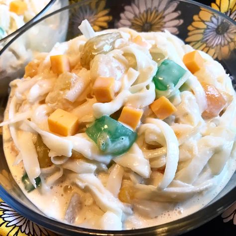 Buko Salad Recipe Buko Salad Recipe, Fruit Salad Filipino, Macaroni Fruit Salad Recipe, Macaroni Fruit Salad, Filipino Salad, Filipino Macaroni Salad, Filipino Fruit Salad, Buko Salad, Pinoy Merienda