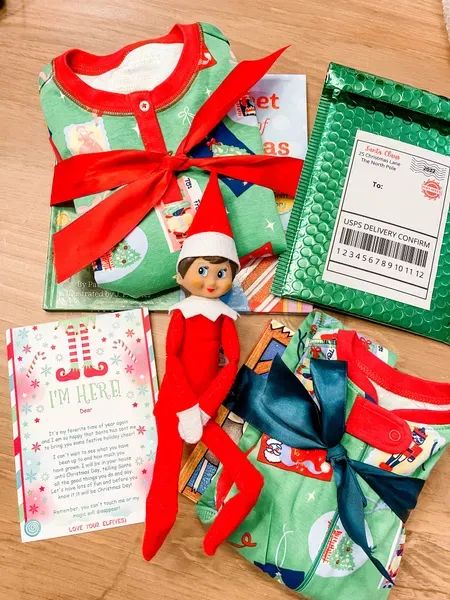 Elf On The Shelf Ideas December 1, Elf On The Shelf Mail Arrival, Elf On The Shelf First Day, Toddler Christmas Traditions, Elf On The Shelf Welcome, Christmas With Kids, Welcome Ideas, Kids Christmas Pajamas, Elf Printables