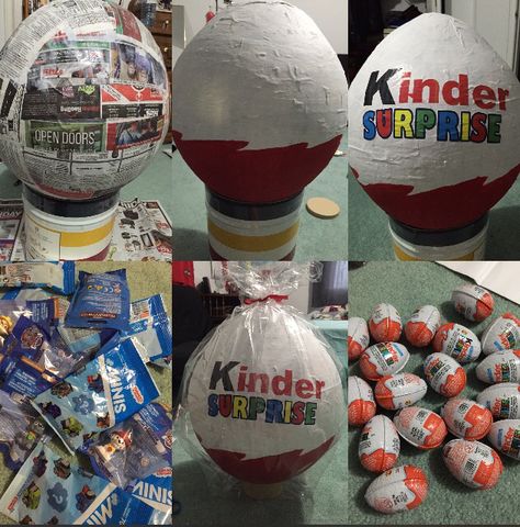 DIY Paper Mache Kinder Surprise Eggs! Surprise Egg Birthday Party, Diy Birthday Surprise, Diy Paper Mache, Egg Party, Food Sculpture, Diy Abstract Canvas Art, Surprise Egg, Diy Furniture Hacks, Easter Decorations Christian