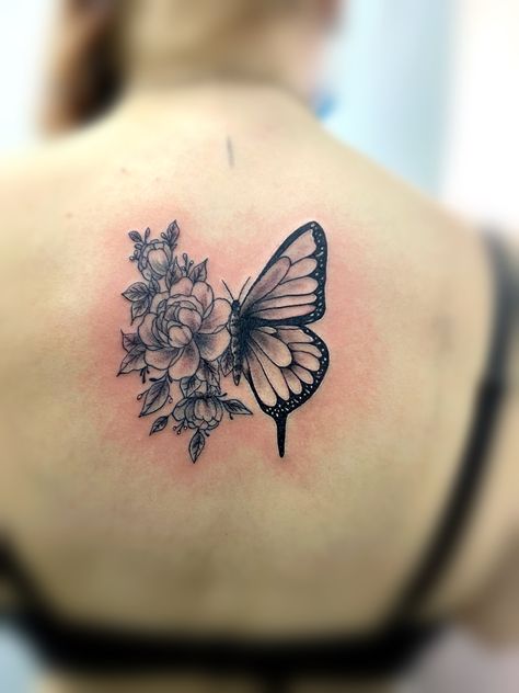 Butterfly With Peony Tattoo, Peony Flower With Butterfly Tattoo, Butterfly With Carnation Tattoo, Butterfly Carnation Tattoo, Peonies And Butterflies Tattoo, Dahlia Butterfly Tattoo, Carnation With Butterfly Tattoo, Marigold And Butterfly Tattoo, Peony Butterfly Tattoo