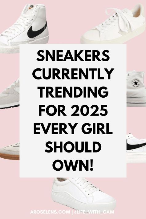 Want to know the trending women's sneakers for 2025? Then you need this guide of the top women's shoes to have in your wardrobe that go with literally every outfit! Shoes To Wear For School, Trendy Women Sneaker, Cool Mom Shoes, Sneakers For The Office Women, Womens Tennis Shoes Outfits, Spring 2025 Sneaker Trends, Trendy Shoes 2025 Women, Trendy Casual Shoes, 2025 Shoe Trends For Women