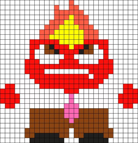 Anger From Inside Out Perler Bead Pattern / Bead Sprite Easy Disney Drawings, Crochet Graph, Hamma Beads, Fuse Bead Patterns, Easy Pixel Art, Pixel Art Templates, Pattern Maker, Pixel Drawing, Graph Paper Art