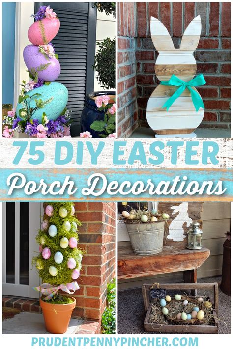 Make your porch bloom with these DIY front porch easter decorations. From Easter egg topiaries to wooden easter bunny signs, there are plenty of outdoor easter decor ideas that will improve your curb appeal and give your front porch a spring makeover. Outdoor Easter Decor, Easter Front Porch Decor, Easter Front Porch, Wooden Easter Bunny, Easter Porch, Easter Porch Decor, Easter Decor Ideas, Easter Outdoor, Porch Decorations