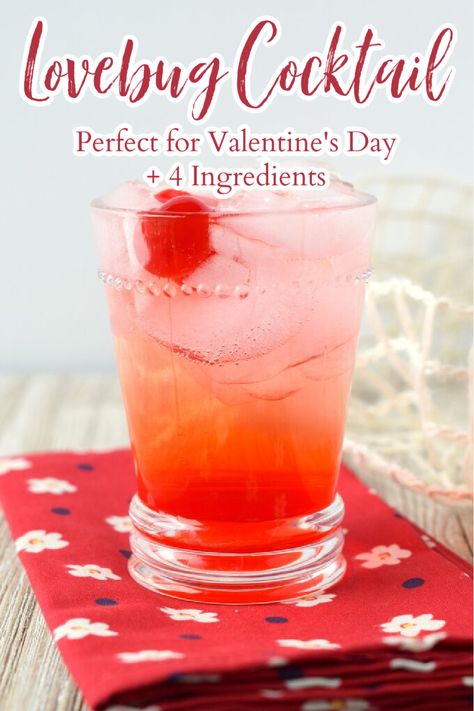 Lovebug Cocktail - A gorgeous and bright Valentine's Day cocktail! Made with just 3 simple ingredients, it's great to make for your lovebug! Valentines Cocktails Drink Recipes, Galentines Cocktails, Valentines Drinks Alcoholic, Valentines Cocktail, Valentine Drinks, Valentine Cocktails, Yummy Alcoholic Drinks, Themed Drinks, Boozy Drinks