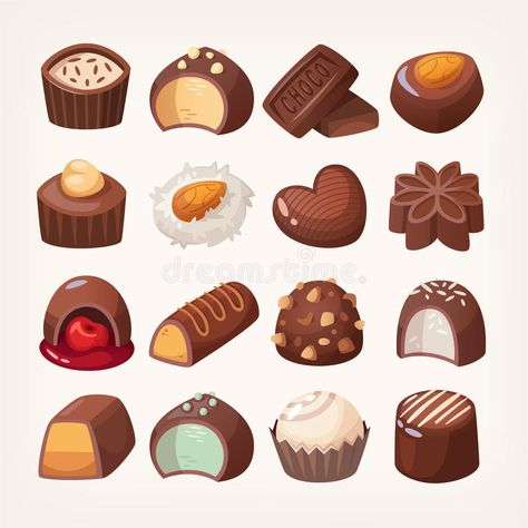 Chocolate Drawing, Sweet Games, White Chocolate Candy, Dessert Illustration, 귀여운 음식 그림, Colorful Chocolate, Chocolate Candies, Cute Food Art, Chocolate Sweets